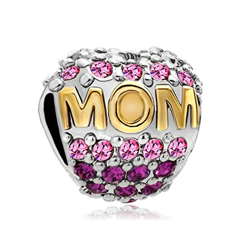 ReisJewelry Mom Charm Pink Crystal Charms Bead for Bracelet