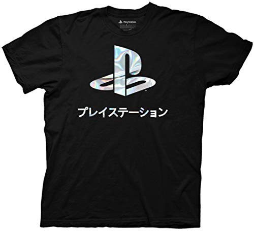 Ripple Junction Playstation Logo Foil Adult T-Shirt Medium Black