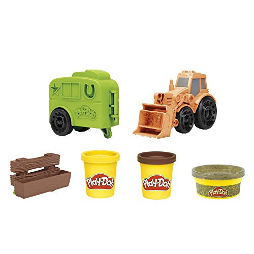 Play-Doh Wheels Tractor Farm Truck Toy for Kids 3 Years and Up with Horse Trailer Mold and 3 Cans of Non-Toxic Modeling Compound