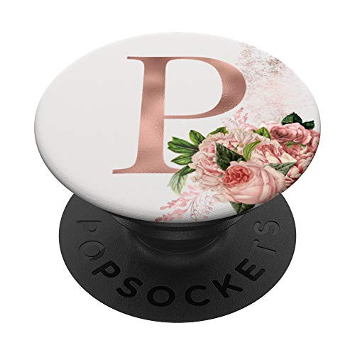 Rose Blush Floral Monogram Initial Letter P Pink Flowers PopSockets Grip and Stand for Phones and Tablets