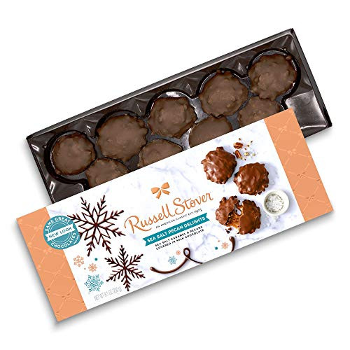 Russell Stover Milk Chocolate Sea Salt Pecan Delights Holiday Bowline Box 8.1 ounce Russell Stover Milk Chocolate Sea Salt Pecan Delights Holiday Bowline Box 8.1 ounce
