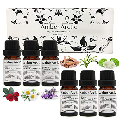 Rose Sandalwood Jasmine Chamomile Vetiver Lavender Top 6 Essential Oil Set 100 percent Pure Natural Aromatherapy Essential Oil for Diffuser Massage SPA 10ML