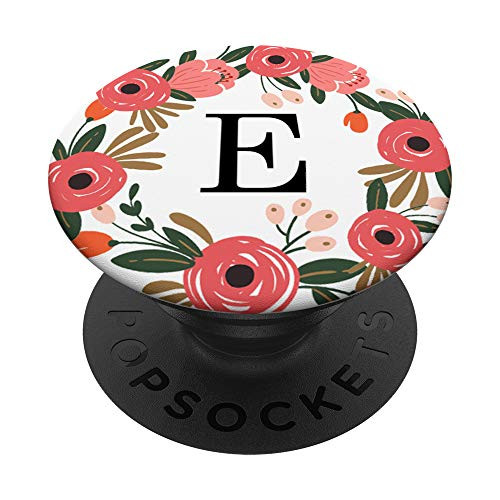 First  and  Last Initial Letter E Floral Wreath Monogram AAN005 PopSockets PopGrip Swappable Grip for Phones  and  Tablets