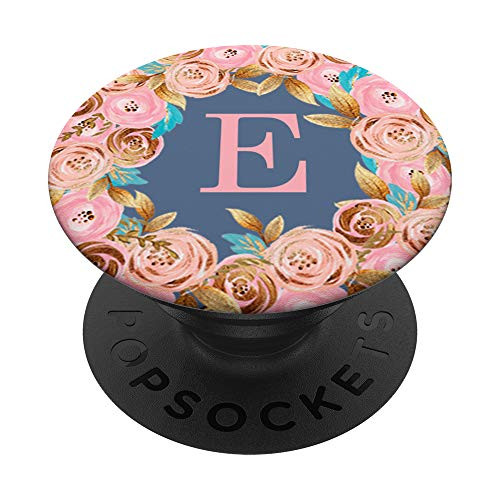 First  and  Last Initial Letter E Floral Wreath Monogram AAN057 PopSockets Grip and Stand for Phones and Tablets