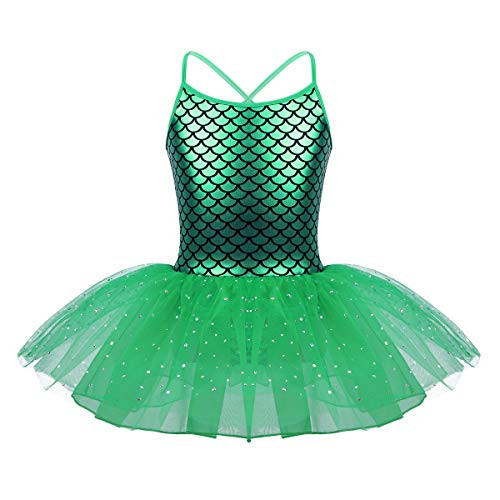iiniim Girls Sequined Mermaid Scales Ballet Tutu Dress Princess Party Dance Halloween Cosplay Costumes Green 5T