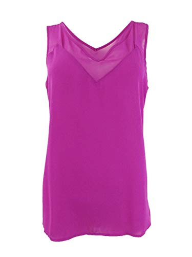INC International Concepts I.N.C. Contrast Sheer-Trim Top Magenta Flame M