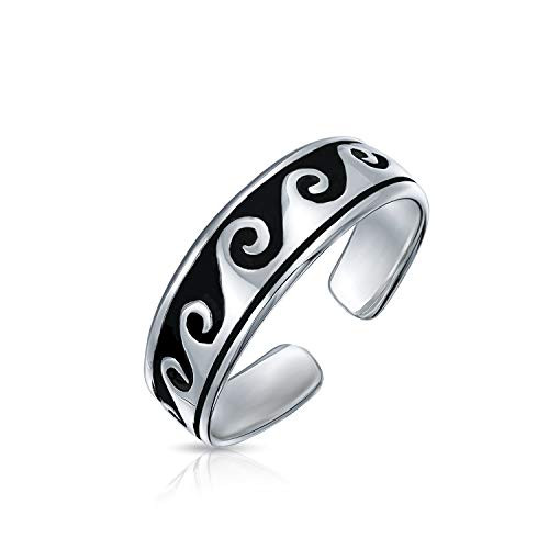 Nautical Ocean Waves Midi Thin Band Toe Ring For Women For Teen Oxidized 925 Silver Sterling Adjustable