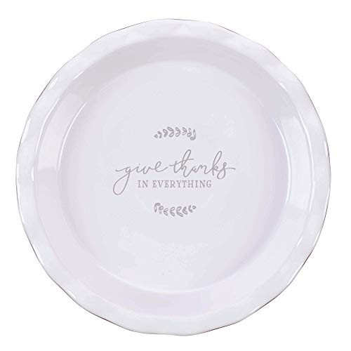 Give Thanks In Everything Ceramic Pie Plate 9.5 Inch Pie Pan Baking Dish w Fluted Edge - 1 Thessalonians 518