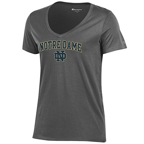 Elite Fan Shop Notre Dame Fighting Irish Womens Vneck Tshirt Charcoal - Small
