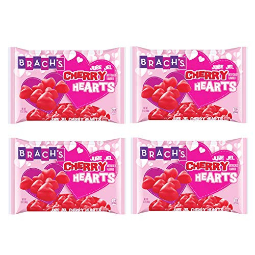 Brachs Jube Jel Cherry Hearts Valentines Day Jelly Candy Bulk Pack of 4 Bags - 12 oz Per Bag - 48 oz Total - Fruity Chewy Cherry Flavored Jube Jel Valentine Candy