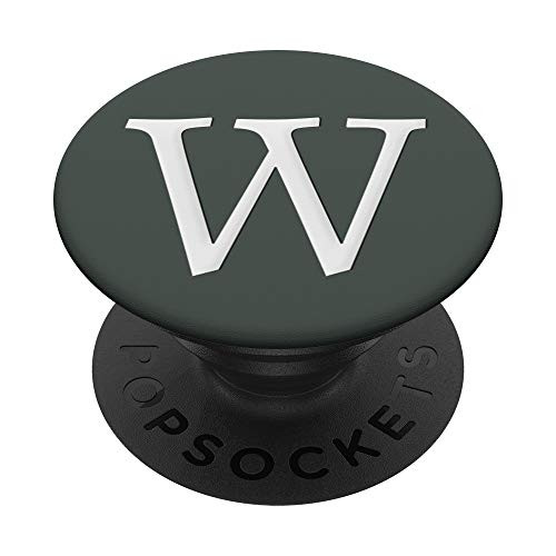Silver White Letter W Monogram On Midnight Green Match PopSockets PopGrip Swappable Grip for Phones  and  Tablets