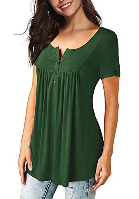 Womens Casual Henley Shirts Button Up Short Sleeve V Neck Loose Tunics Blouse Tops S Green Womens Casual Henley Shirts Button Up Short Sleeve V Neck Loose Tunics Blouse Tops S Green