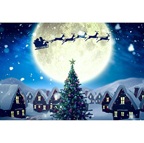 DORCEV 7x5ft Snow Night Xmas Tree Photography Backdrop Winter Snow Cover Village Santa Claus Sleigh Elk Background Christmas New Years Eve Party Photo Props Wallpaper DORCEV 7x5ft Snow Night Xmas Tree Photography Backdrop Winter Snow Cover Village Santa Claus Sleigh Elk Background Christmas New Years Eve Party Photo Props Wallpaper