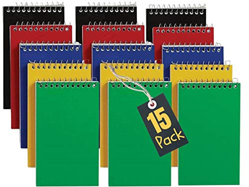 1InTheOffice Wirebound Spiral Memo Books Memo Pads 3inch x 5inch College Ruled Small Notepad 3x5 Assorted 75 SheetsPad 15 PadsPack 5
