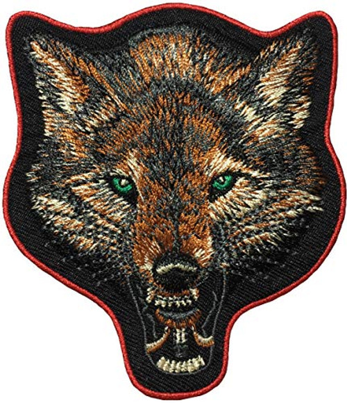 Papapatch Wolf Head Fox Roaring Biker Punk Ride Motorcycle Costume Jacket Vest DIY Embroidered Sew Iron on Patch - Brown Iron-Wolf-Head-Brown