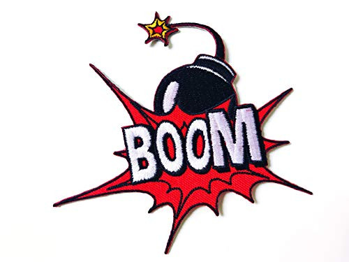 TH Boom Bomb Sound Attack Effect Cartoon Applique Embroidered Sew on Iron on Patch for Backpacks Jeans Jackets Clothing etc.