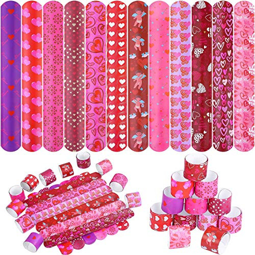 URATOT 60 Pieces 12 Style Valentines Day Slap Bracelets Snap Bracelets with Valentine Romantic Pink Color Series Hearts Patterns for Valentine Party Favors URATOT 60 Pieces 12 Style Valentines Day Slap Bracelets Snap Bracelets with Valentine Romantic Pink Color Series Hearts Patterns for Valentine Party Favors