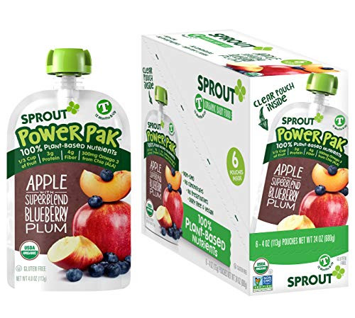 Sprout Organic Stage 4 Toddler Food Power Pak Pouches Apple w Superblend Blueberry Plum 4 Ounce Pack of 6