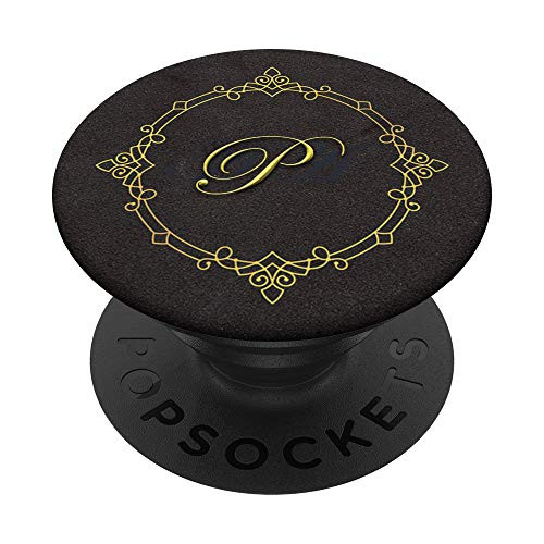 P - Monogram Initial Letter Alphabet Personalized Gift Black PopSockets Grip and Stand for Phones and Tablets