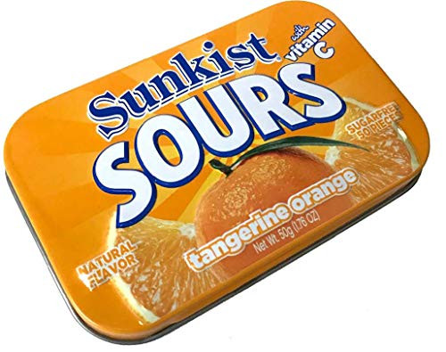 Sunkist Sours Tangerine Orange Vitamin C Sugar Free Sour Candy 1.76 Ounce Tin - 6 Count Tray