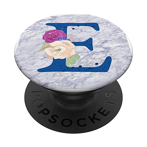Chic Initial Monogram Letter E Faux Blue  and  White Marble PopSockets Grip and Stand for Phones and Tablets