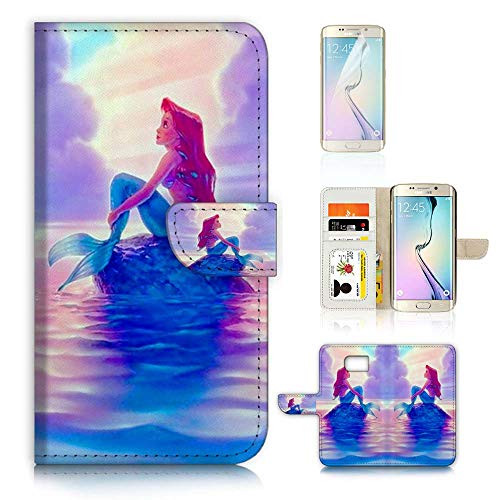 (for Samsung S7 Edge, Galaxy S7 Edge) Flip Wallet Case Cover & Screen Protector Bundle - A21517 Little Mermaid Ariel 21517