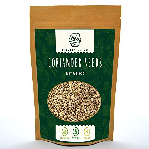 Spices Village Whole Coriander Seeds Dried Natural Coriander Spice for Seasoning and Cooking Indian-Kosher-Gluten Free-Non GMO Herb Fresh Coriander Seeds Resealable Bulk Bag 6 Oz