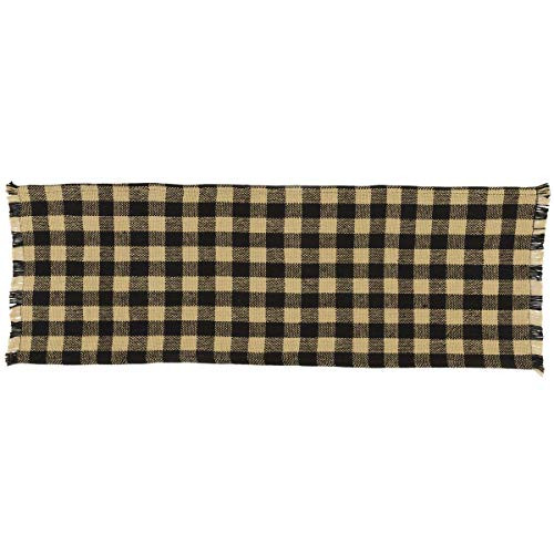 VHC Brands Classic Country Primitive Tabletop and Kitchen-Burlap Check Black Fringed Runner 13inch x 36inch VHC Brands Classic Country Primitive Tabletop and Kitchen-Burlap Check Black Fringed Runner 13inch x 36inch