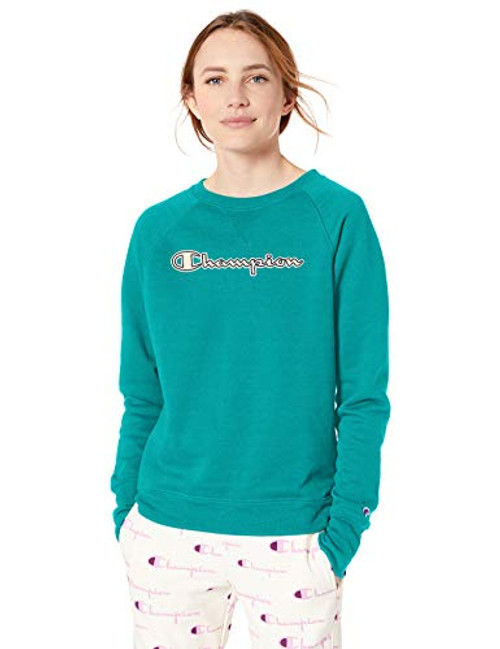 Champion Womens Powerblend Boyfriend Crew Sweatshirt Jade - Applique Small