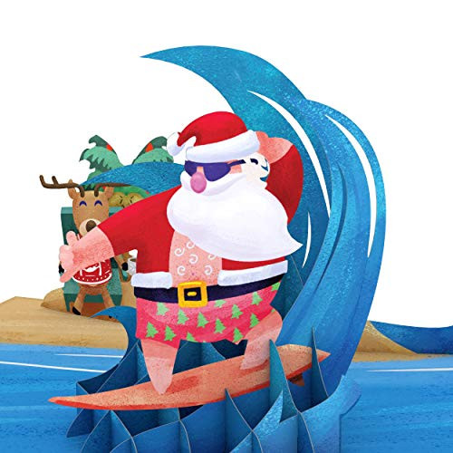 Lovepop Warm Wishes Surfing Santa Pop Up Card - 3D Card Christmas Pop Up Card Santa Pop Up Card 3D Christmas Card Merry Christmas Card Holiday Pop Up Card