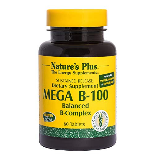 NaturesPlus Mega B100 Complex Sustained Release - 60 Vegetarian Tablets - High Potency B Complex Vitamin Supplement Energy  and  Brain Booster Stress Reliever - Gluten-Free - 60 Servings