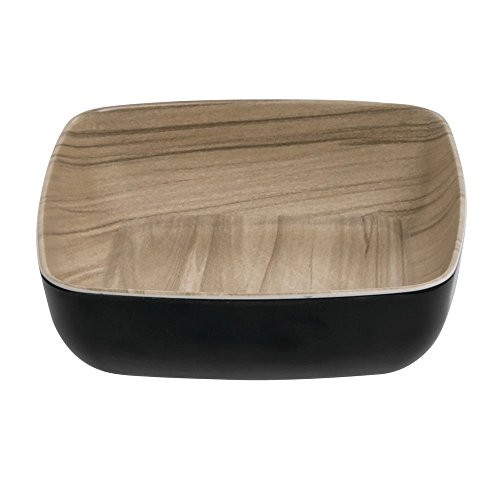 HUBERT Black Serving Bowl with Light Wood Inside - 6 12inchL x 6 12inchW x 2inchH