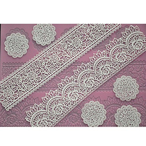 FOUR-C Silicone Lace Molds for Cake Decorating Rose Cake Decoration Adorable Fondant Cake Decorating Tools Lace Decoration Mat Rose Print Pattern Molds Sugar Craft Tools