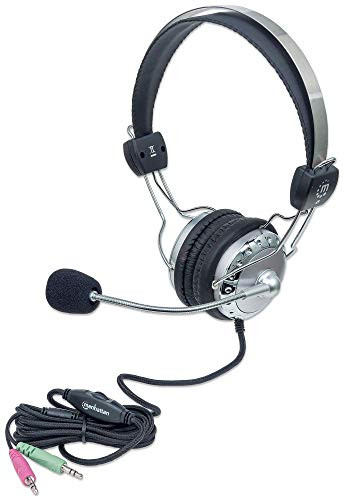Manhattan Stereo Headset with Flexible Microphone 8 ft. Connecting Cable and Two 3.5 mm Plugs - for Desktop Laptop Computers - 175517