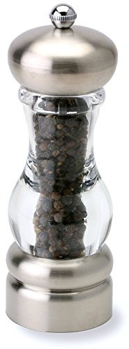 Olde Thompson 7" Del Norte Brushed Nickel Plated Top & Base Pepper Mill with Whole black Peppercorns