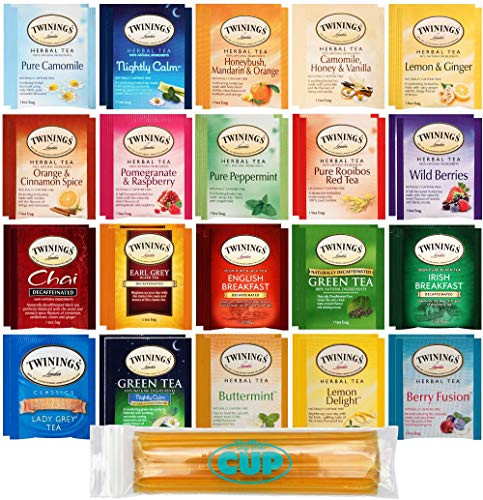 By The Cup Honey Stix and Tea Bag Gift Set - Twinings Herbal & Decaf Tea Sampler - 40 Count Assortment