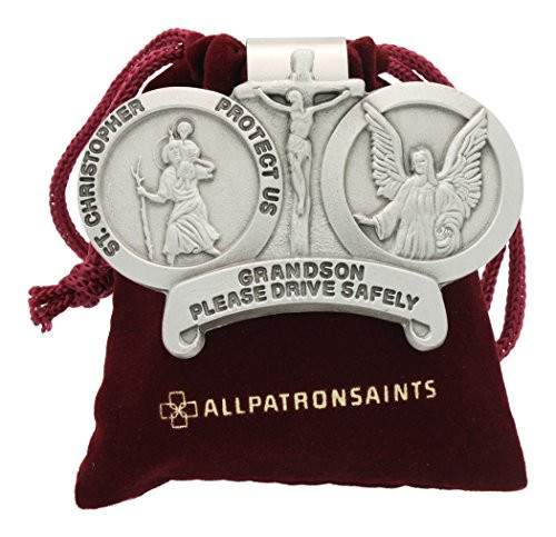All Patron Saints St Christopher Grandson Drive Safely Auto Visor Clip with Prayer Card All Patron Saints St Christopher Grandson Drive Safely Auto Visor Clip with Prayer Card