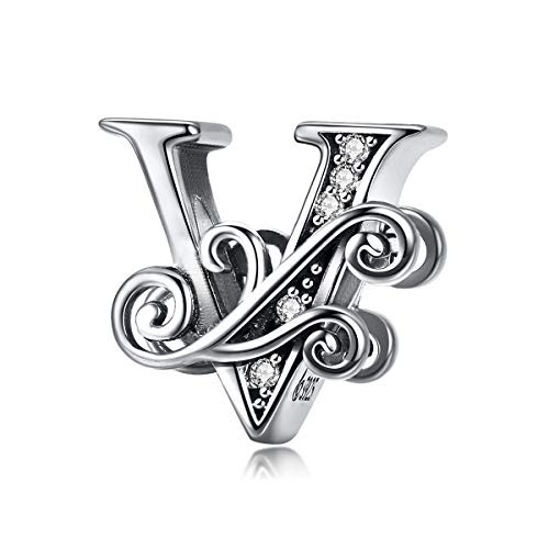 Everbling Alphabet Letter V 925 Sterling Silver Bead Fits European Charm Bracelet Everbling Alphabet Letter V 925 Sterling Silver Bead Fits European Charm Bracelet