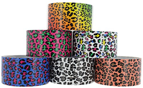 RAM-PRO Leopard Series Duct Tape Assorted Colors Pack-6, 1.88" x 5 Yard - Colors Included: Blue/Purple/Green/Pink/Red/Yellow, Brown/Orange, Green/Pink, Blue/Pink, Black/Grey, Blue/Green/Pink/Yellow.
