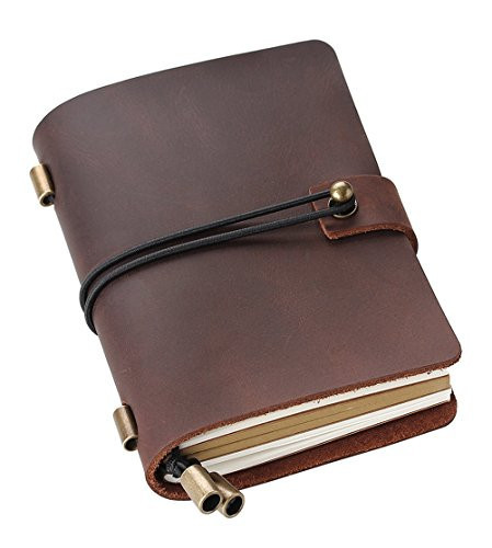 Leather Writing Journal Notebook Refillable, Pocket Vintage Leather Travel Journal Diary 5.2" x 4", Antique Handmade Travelers Notebook to Write in for Men & Women - Coffee