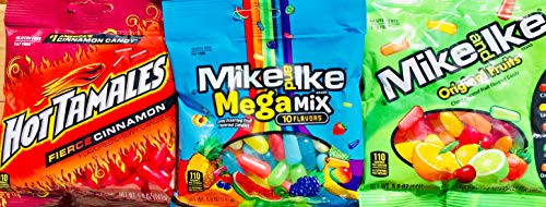 Mike  and  ike - Hot Tamales 3 Pack Original Fruits - Mike  and  Ike Mega Mix 10 Flavors - Hot Tamales Fire Cinnamon 5 Ounce - 3 Pack