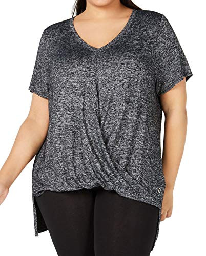 Calvin Klein Performance Womens Plus Draped V-Neck T-Shirt Black 2X