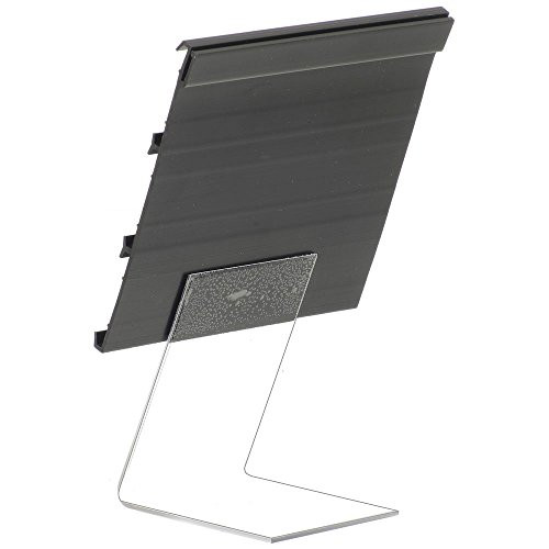 3 Channel Price Tag Holder on Clear Sign Holder with 2inchH Clear Easel Black Plastic - 4inchL x 3 34inchH