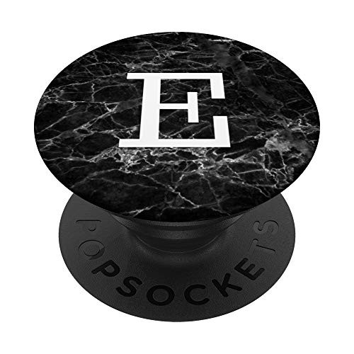Cute Letter E Monogram Initial Socket Grip Black Marble PopSockets Grip and Stand for Phones and Tablets