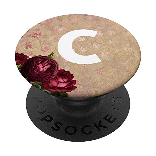 C Letter Phone Socket Grip Monogram C Initial Red Roses PopSockets Grip and Stand for Phones and Tablets