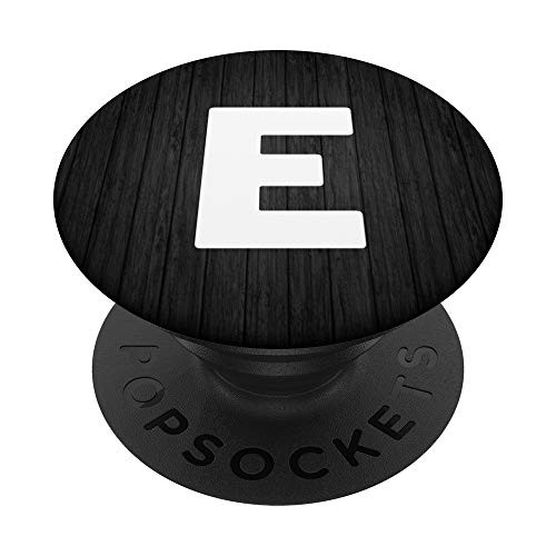 Letter E Monogram Initial Socket Grip for Phone Black Wood PopSockets Grip and Stand for Phones and Tablets
