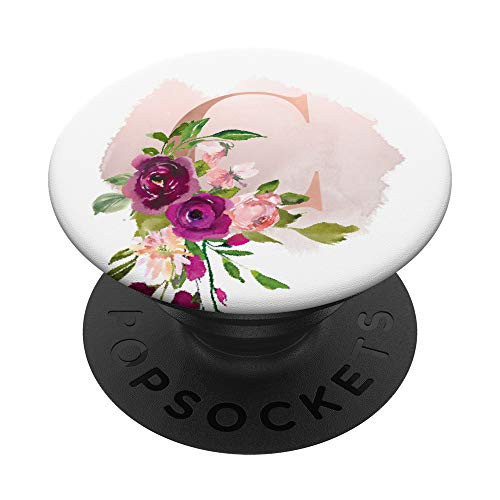 Magenta Purple Roses Rose White Monogram letter C PopSockets Grip and Stand for Phones and Tablets