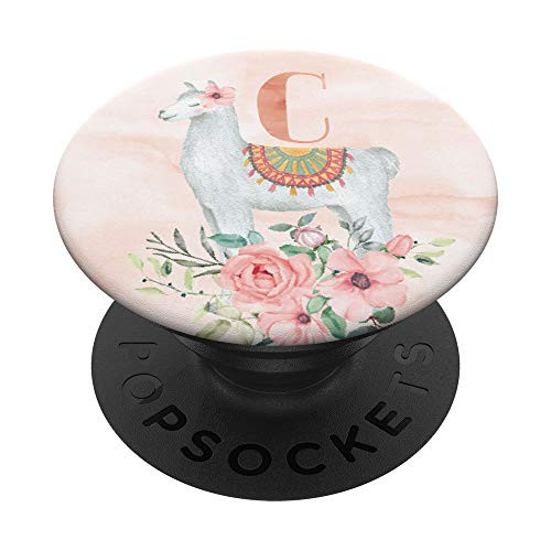 Llama Alpaca Rose Monogram Name Initial Letter C PopSockets Grip and Stand for Phones and Tablets