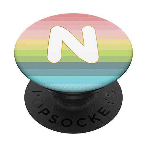 Rainbow Pastel Gradient for Girls Monogram with Letter N PopSockets Grip and Stand for Phones and Tablets
