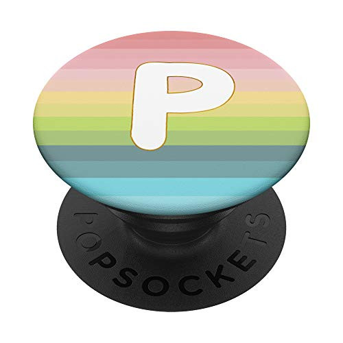 Rainbow Pastel Gradient for Girls Monogram with Letter P PopSockets Grip and Stand for Phones and Tablets